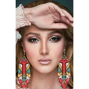 Womens Bohemian Long Beaded Tassel Earrings Multicolor Sz 5.5x3